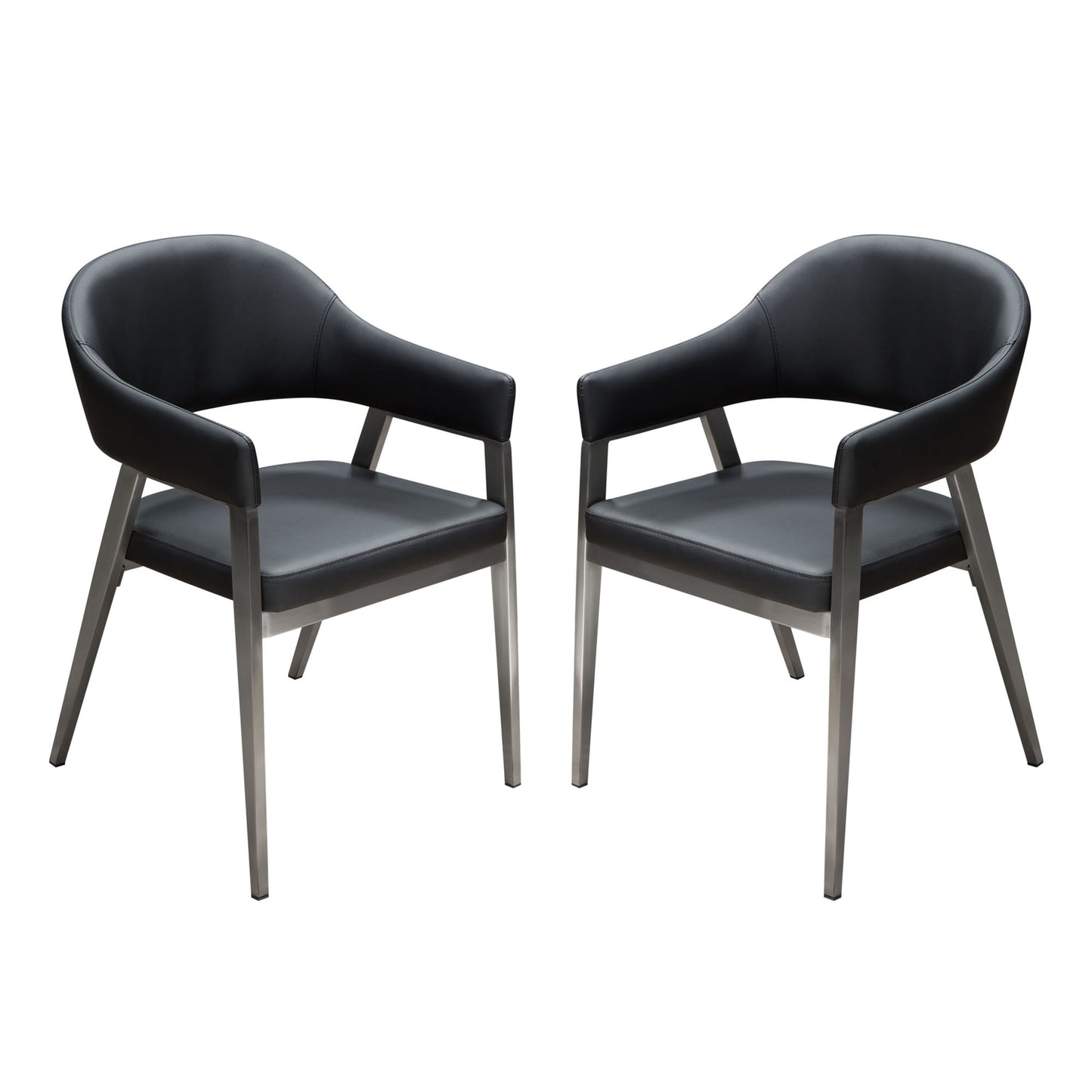 Adele Set of Two Dining/Accent Chairs in Black Leatherette w/ Brushed Stainless Steel Leg by Diamond Sofa