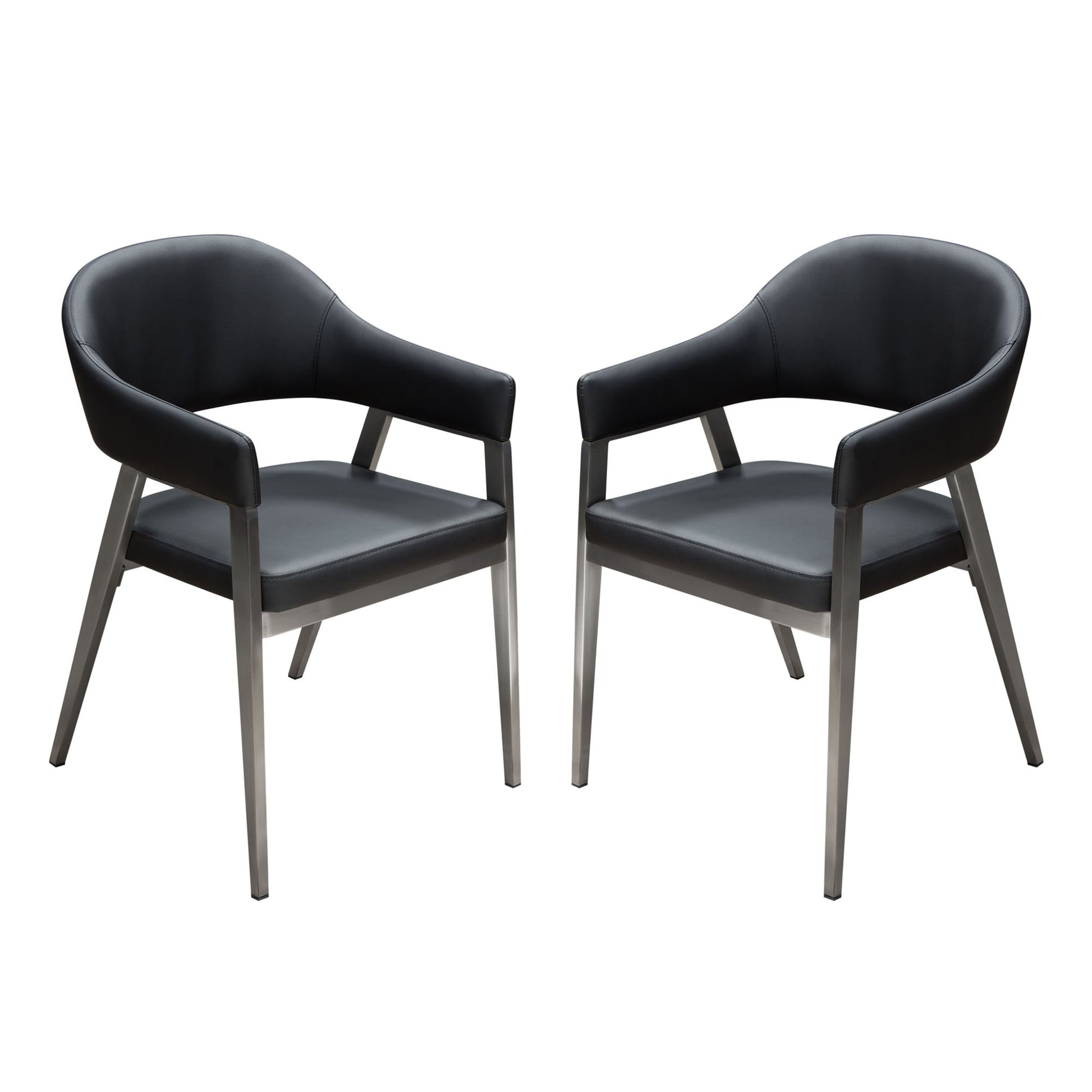 Adele Set of Two Dining/Accent Chairs in Black Leatherette w/ Brushed Stainless Steel Leg by Diamond Sofa
