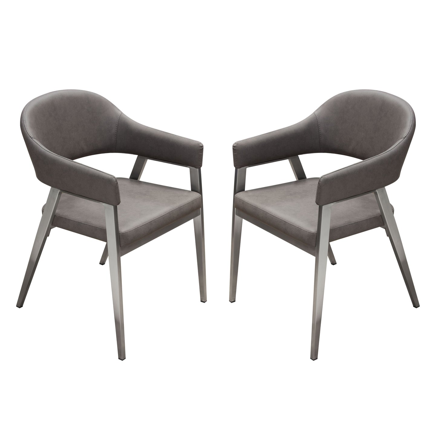 Adele Set of Two Dining/Accent Chairs in Grey Leatherette w/ Brushed Stainless Steel Leg by Diamond Sofa