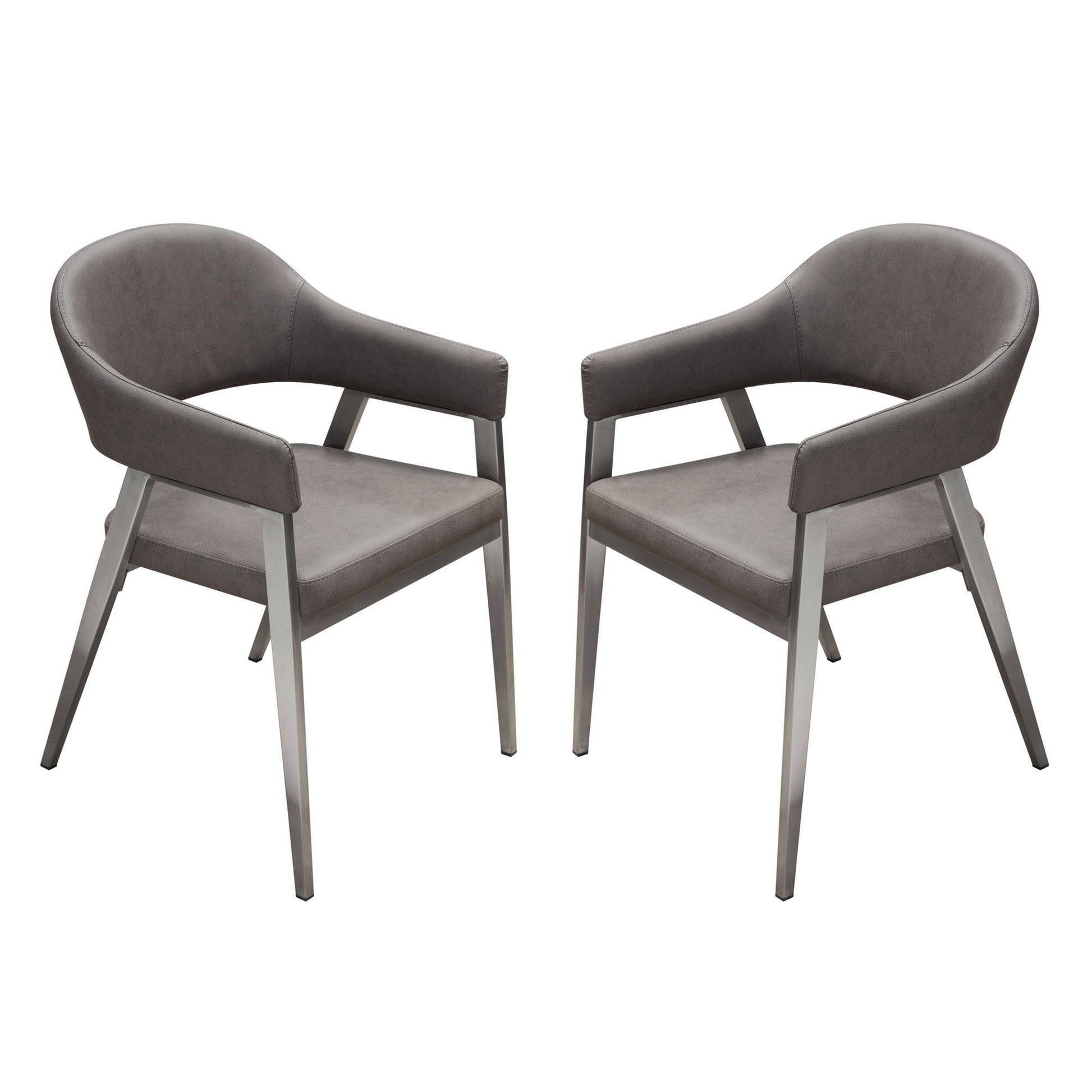 Adele Set of Two Dining/Accent Chairs in Grey Leatherette w/ Brushed Stainless Steel Leg by Diamond Sofa