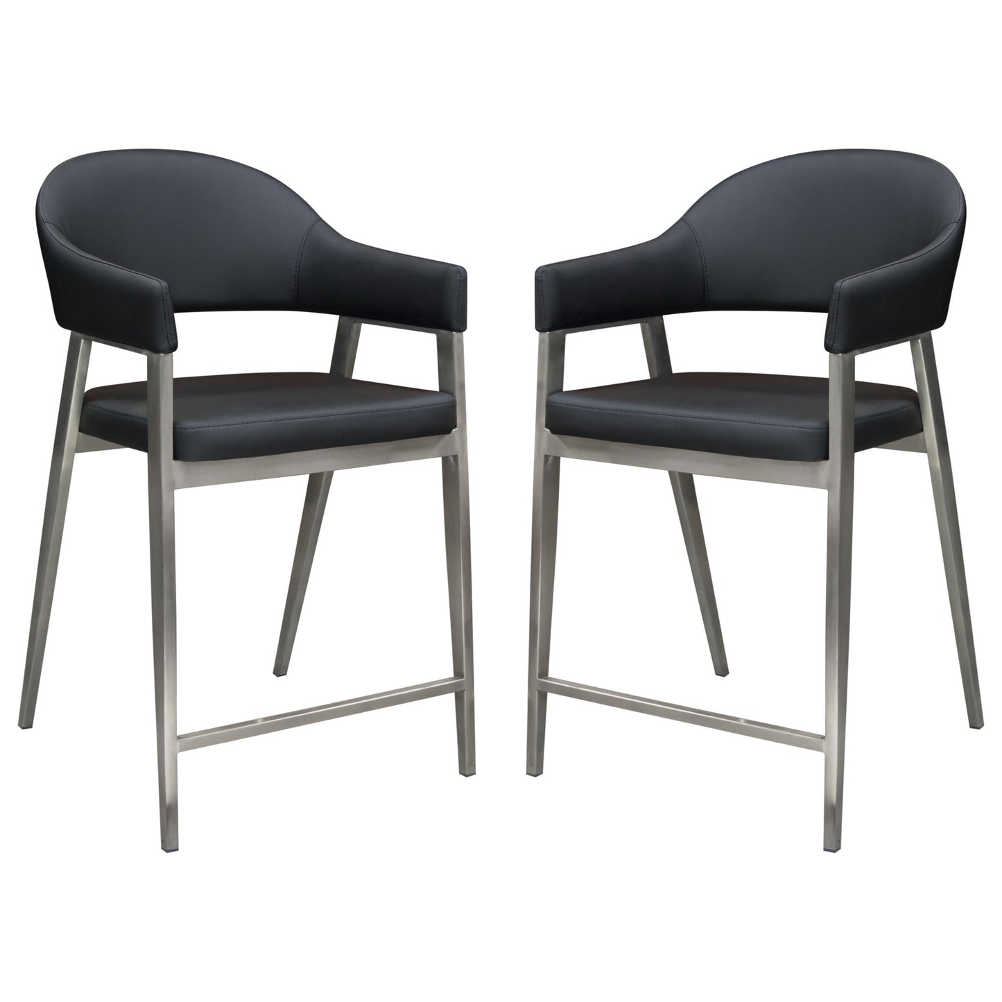 Adele Set of Two Counter Height Chairs in Black Leatherette w/ Brushed Stainless Steel Leg by Diamond Sofa