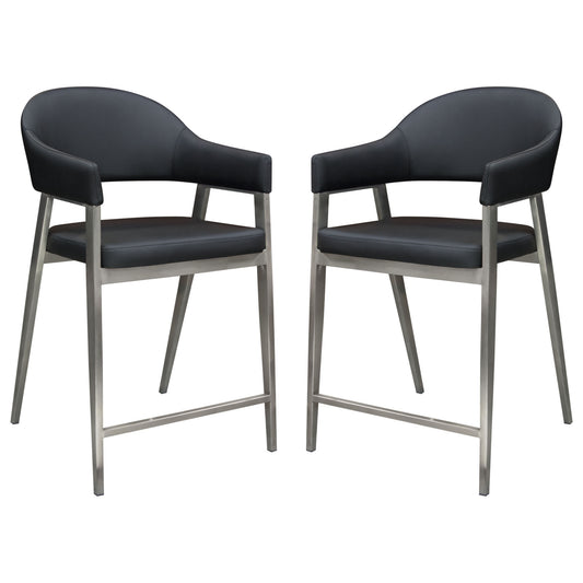 Adele Set of Two Counter Height Chairs in Black Leatherette w/ Brushed Stainless Steel Leg by Diamond Sofa