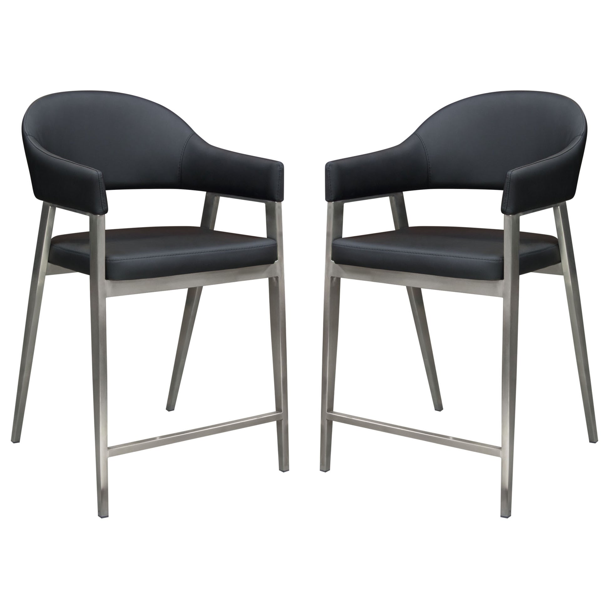 Adele Set of Two Counter Height Chairs in Black Leatherette w/ Brushed Stainless Steel Leg by Diamond Sofa