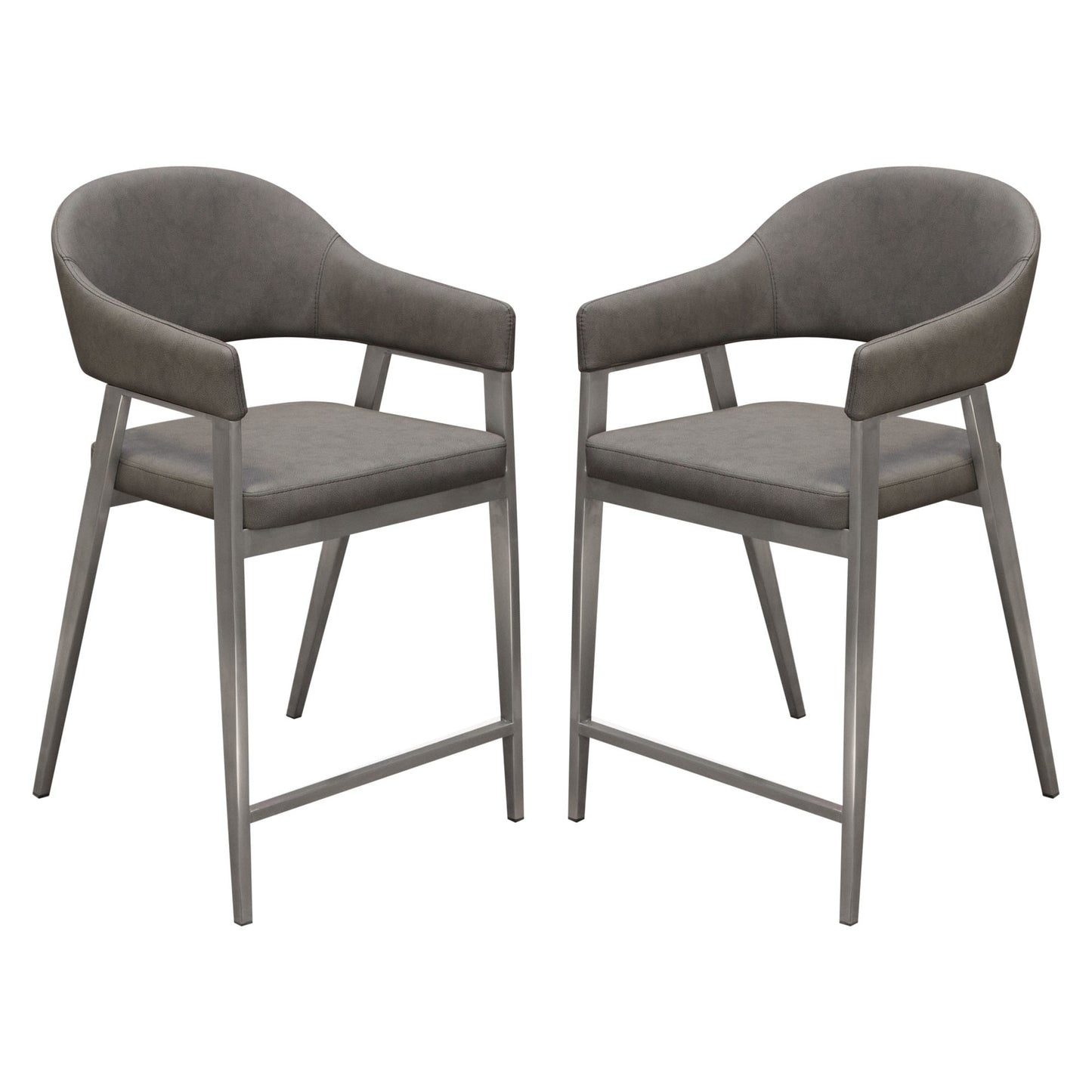 Adele Set of Two Counter Height Chairs in Grey Leatherette w/ Brushed Stainless Steel Leg by Diamond Sofa