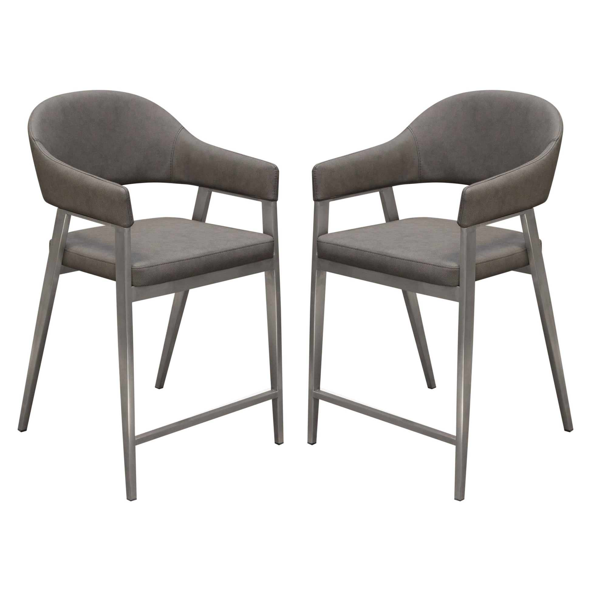 Adele Set of Two Counter Height Chairs in Grey Leatherette w/ Brushed Stainless Steel Leg by Diamond Sofa