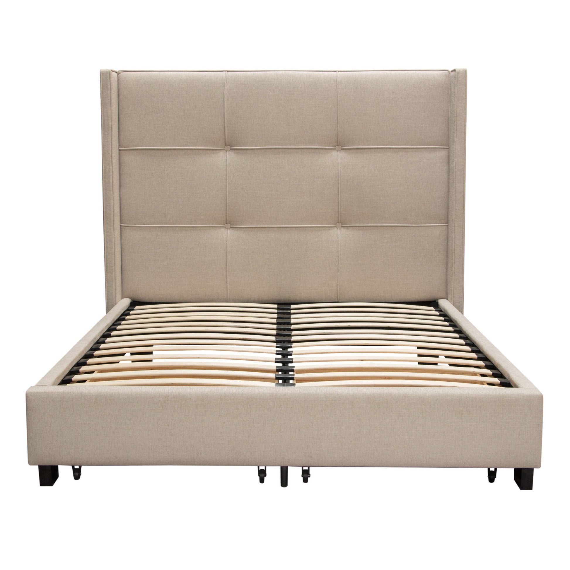 Beverly Queen Bed with Integrated Footboard Storage Unit & Accent Wings in Sand Fabric By Diamond Sofa