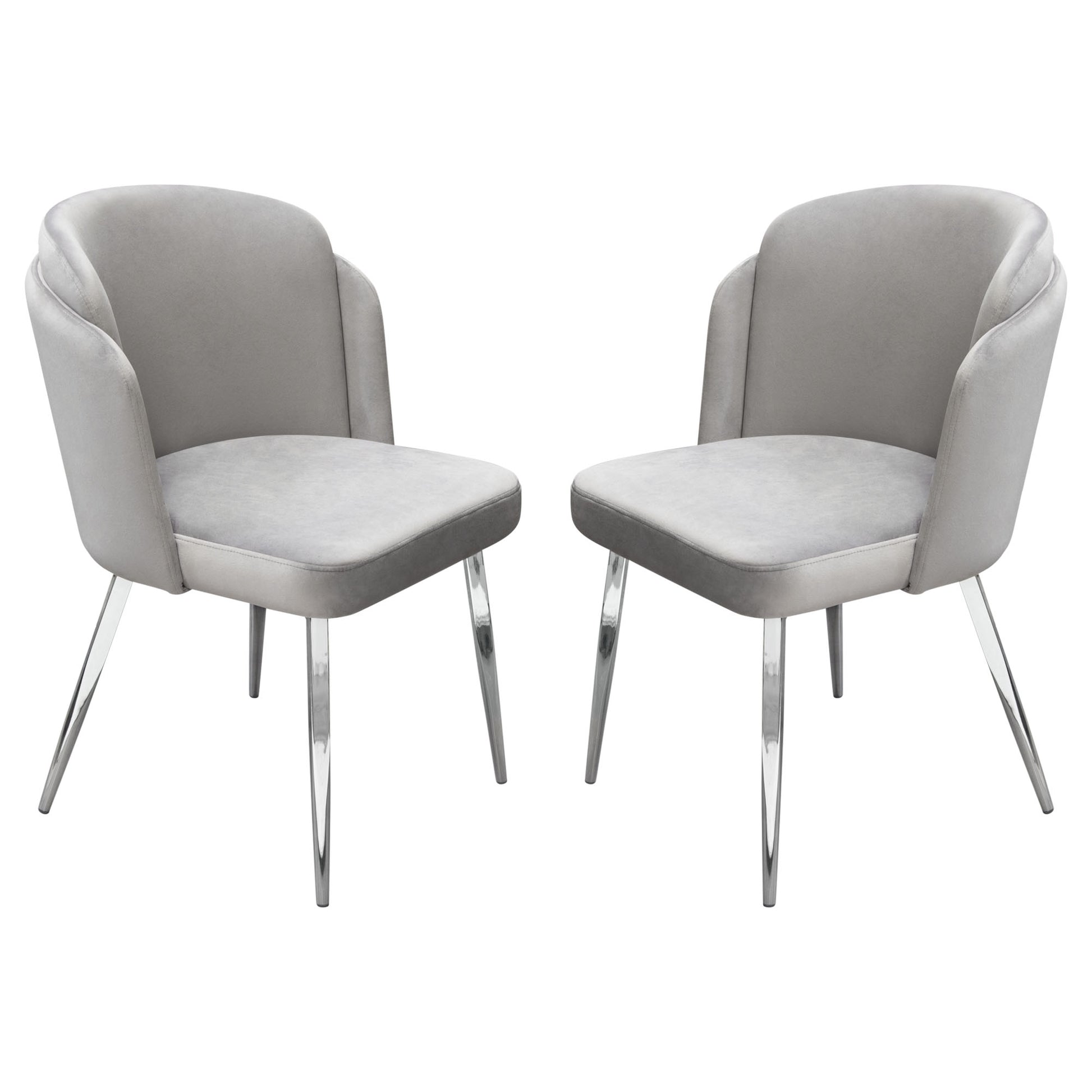 Grace Set of (2) Dining Chairs in Grey Velvet w/ Chrome Legs by Diamond Sofa