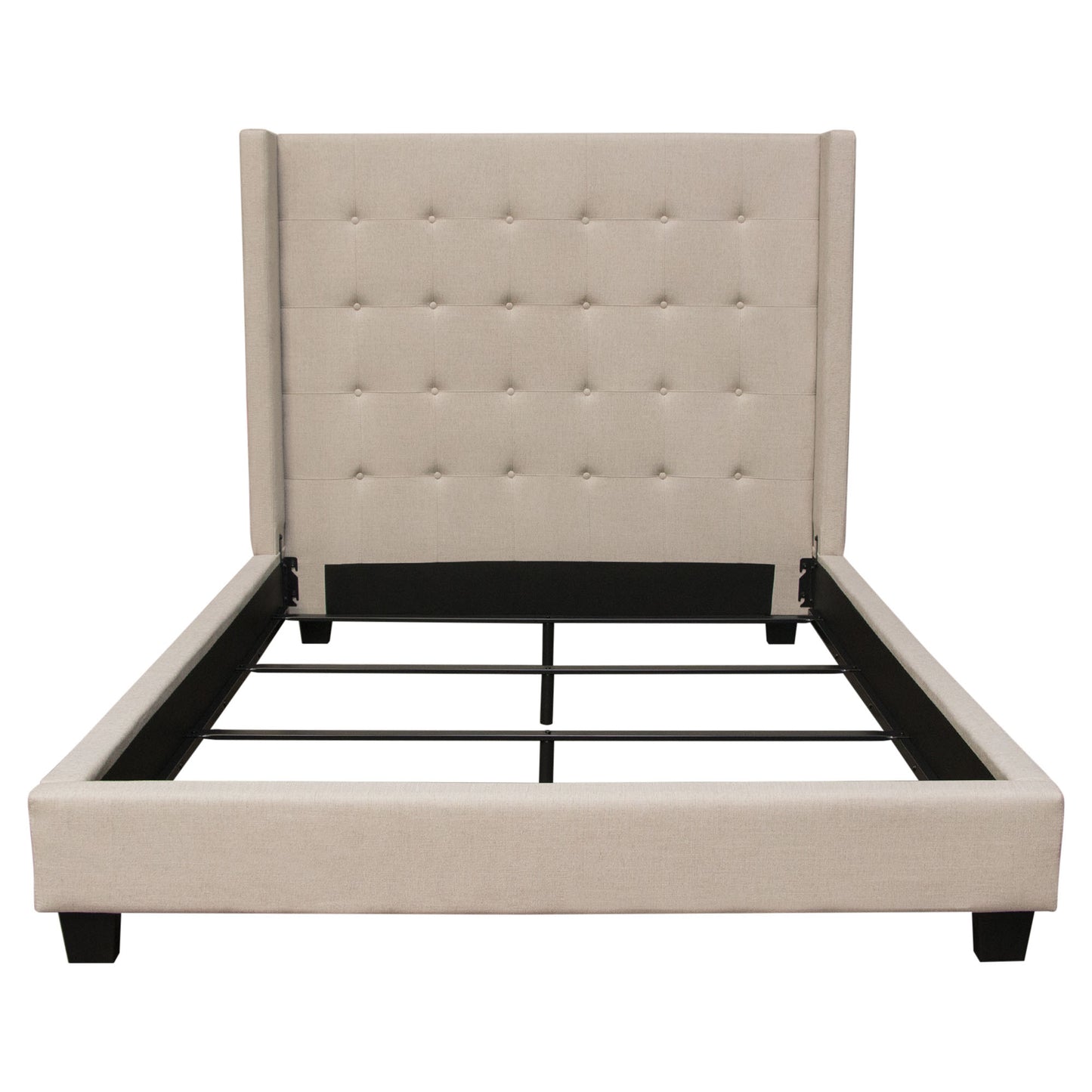 Madison Ave Tufted Wing Eastern King Bed in Sand Button Tufted Fabric by Diamond Sofa