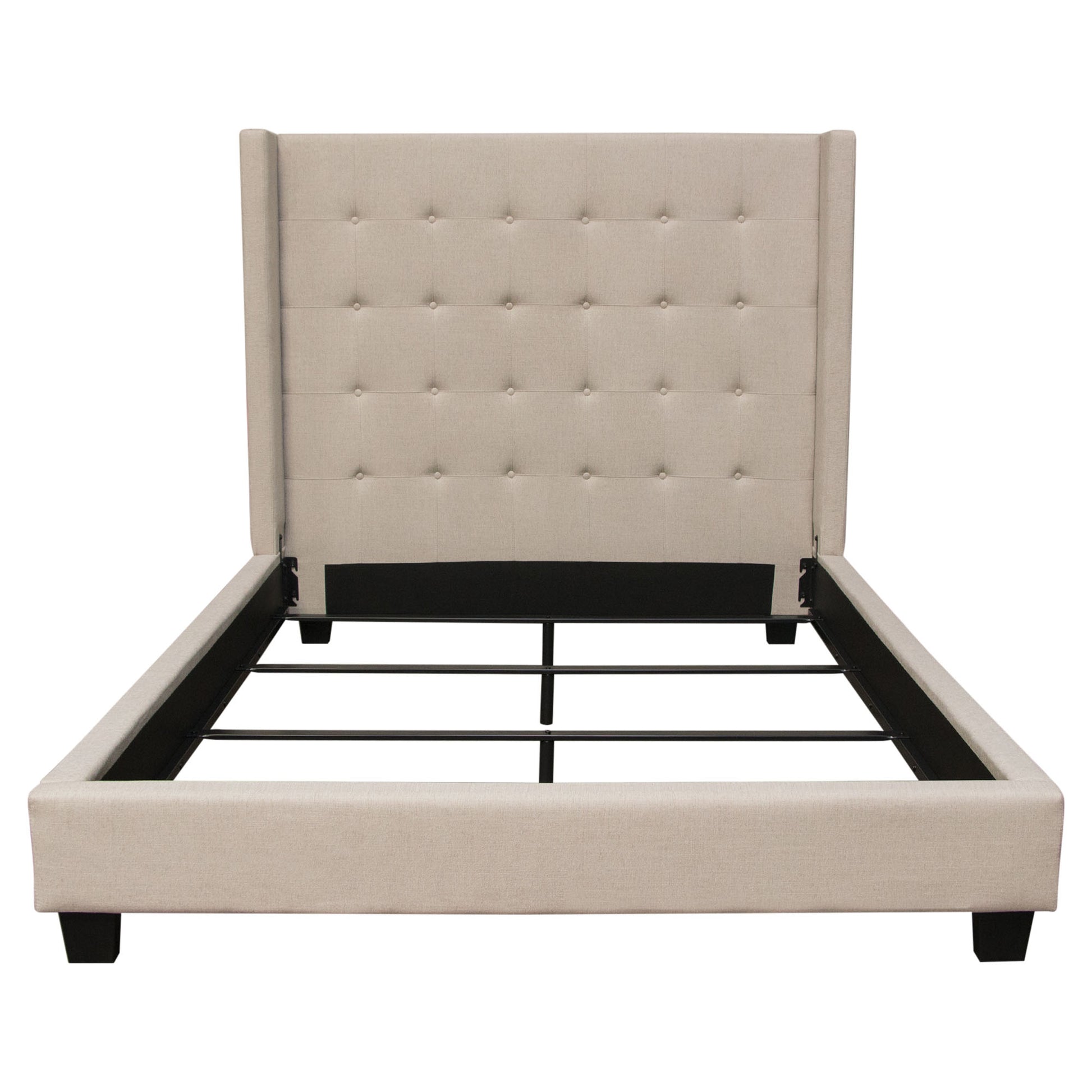Madison Ave Tufted Wing Queen Bed in Sand Button Tufted Fabric by Diamond Sofa
