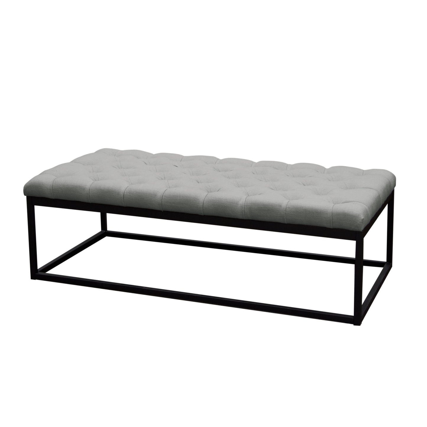 Mateo Black Powder Coat Metal Large Linen Tufted Bench