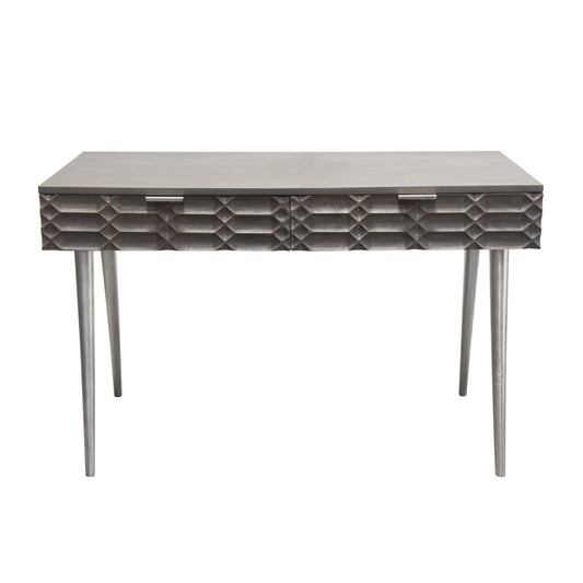 Petra Solid Mango Wood 2-Drawer Writing Desk in Smoke Grey Finish w/ Nickel Legs by Diamond Sofa