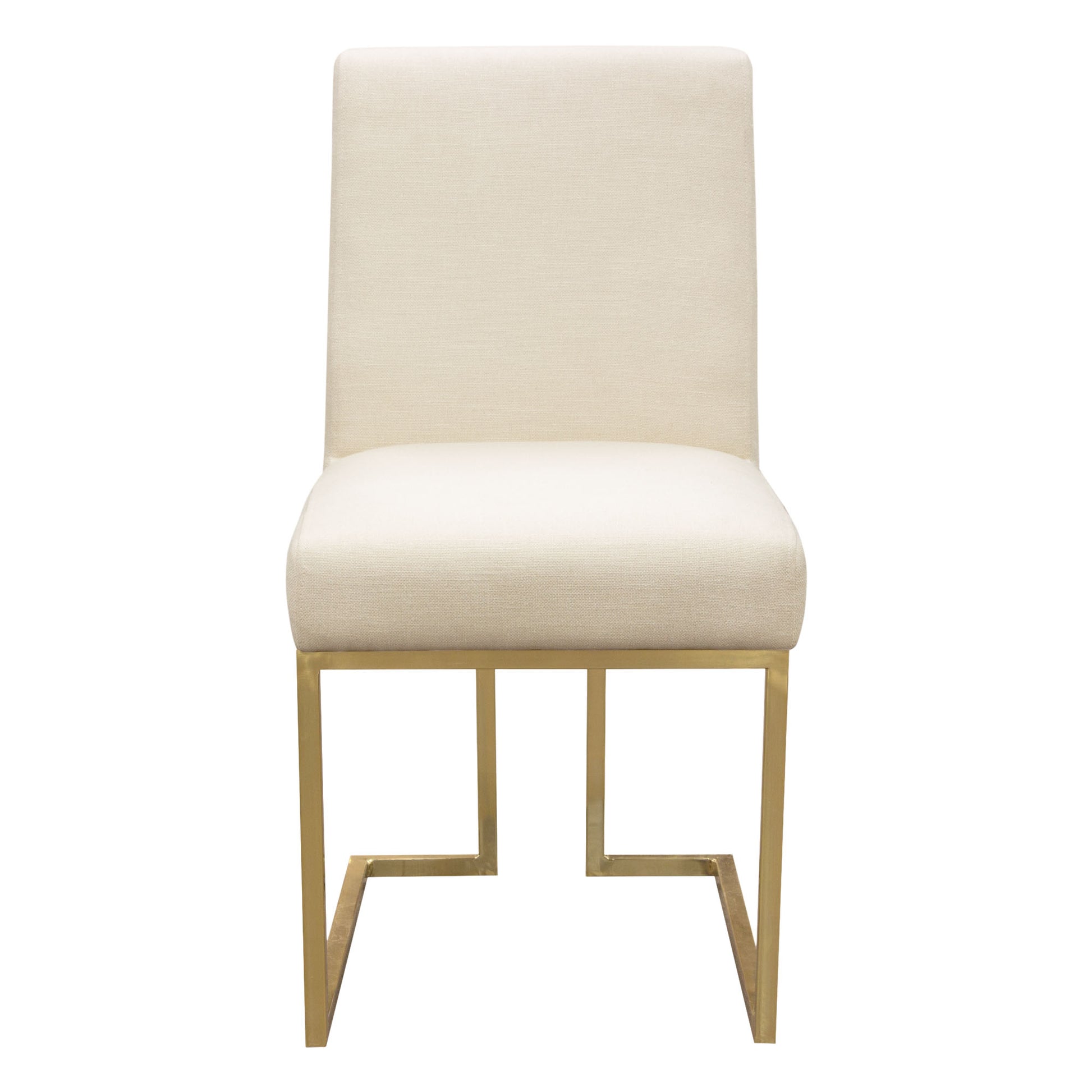Set of (2) Skyline Dining Chairs in Cream Fabric w/ Polished Gold Metal Frame by Diamond Sofa