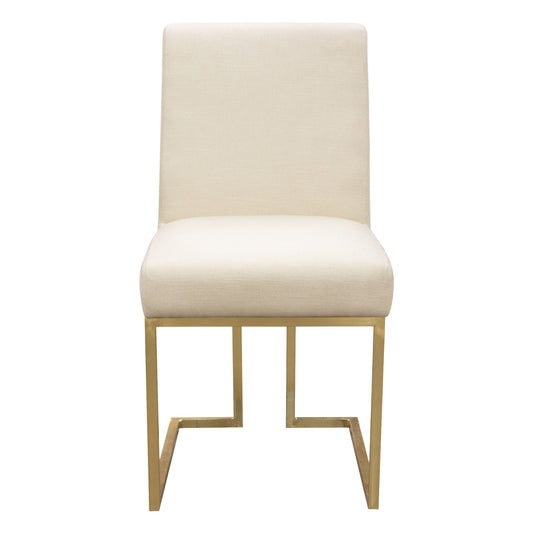 Set of (2) Skyline Dining Chairs in Cream Fabric w/ Polished Gold Metal Frame by Diamond Sofa