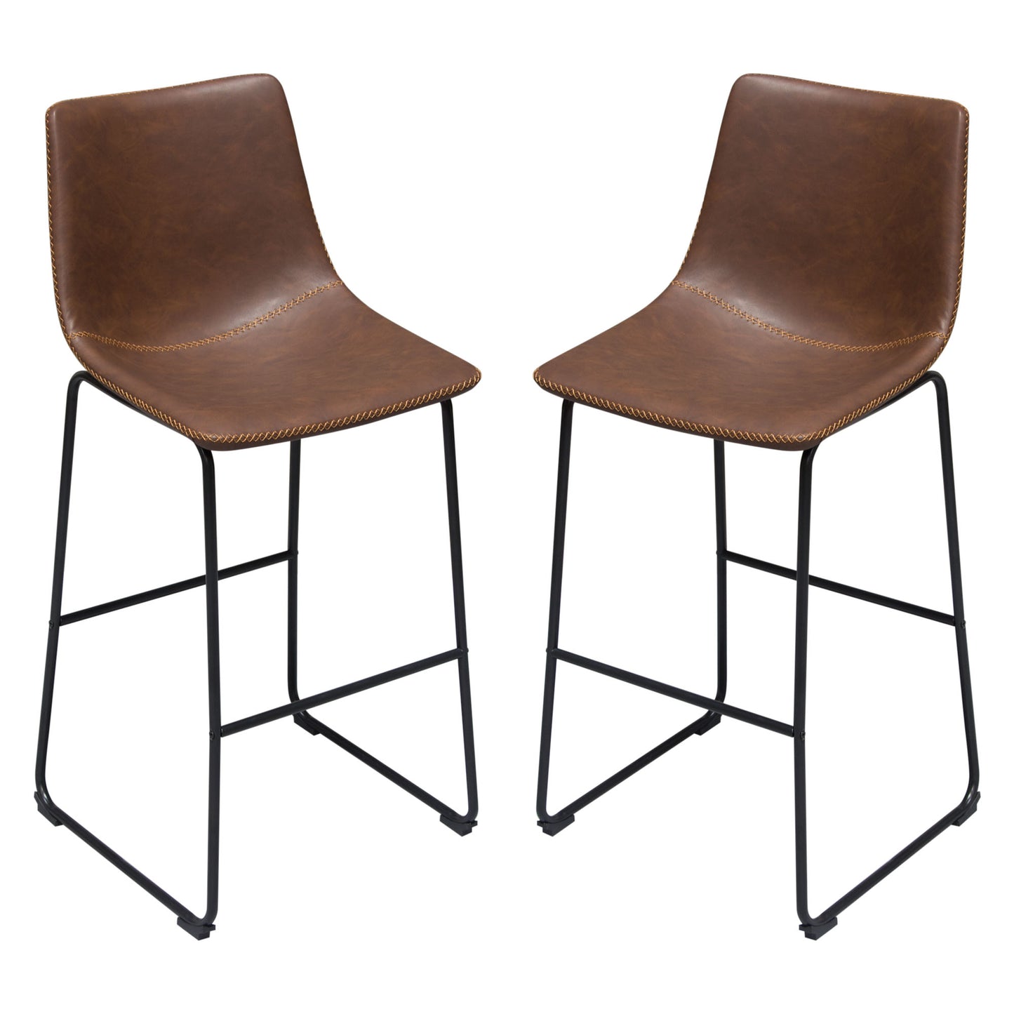 Theo Set of (2) Bar Height Chairs in Chocolate Leatherette w/ Black Metal Base by Diamond Sofa