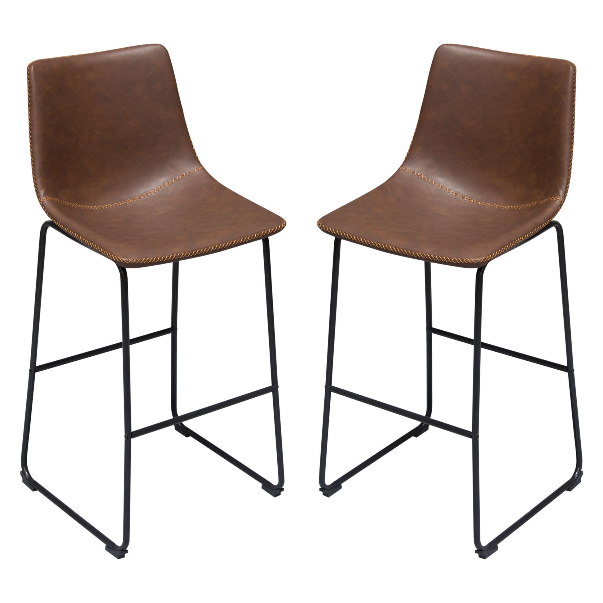 Theo Set of (2) Bar Height Chairs in Chocolate Leatherette w/ Black Metal Base by Diamond Sofa