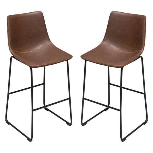 Theo Set of (2) Bar Height Chairs in Chocolate Leatherette w/ Black Metal Base by Diamond Sofa