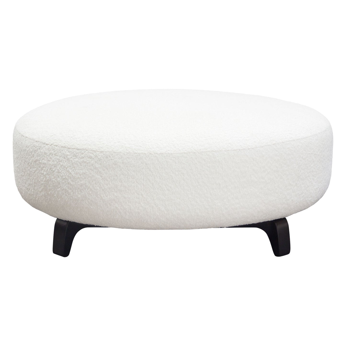 Vesper Round Ottoman in Faux White Shearling w/ Black Wood Leg Base by Diamond Sofa