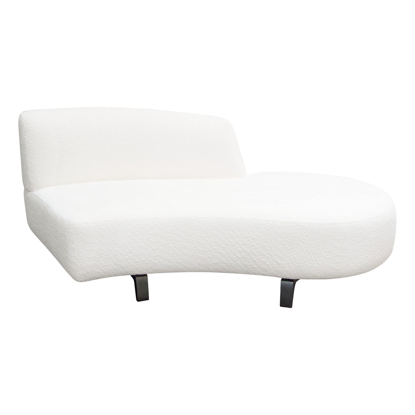 Vesper Curved Armless Right Chaise in Faux White Shearling w/ Black Wood Leg Base by Diamond Sofa