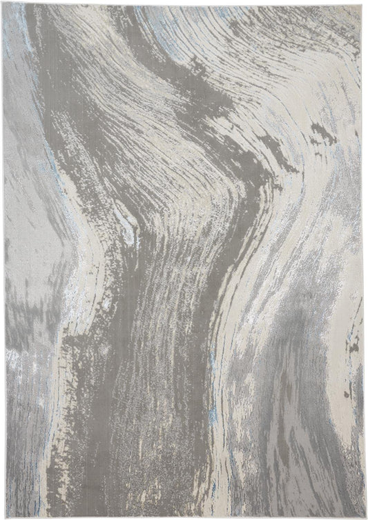 Azure Modern Metallic Brush Stroke Rug, Gray/Silver/Beige, 5ft x 8ft Area Rug
