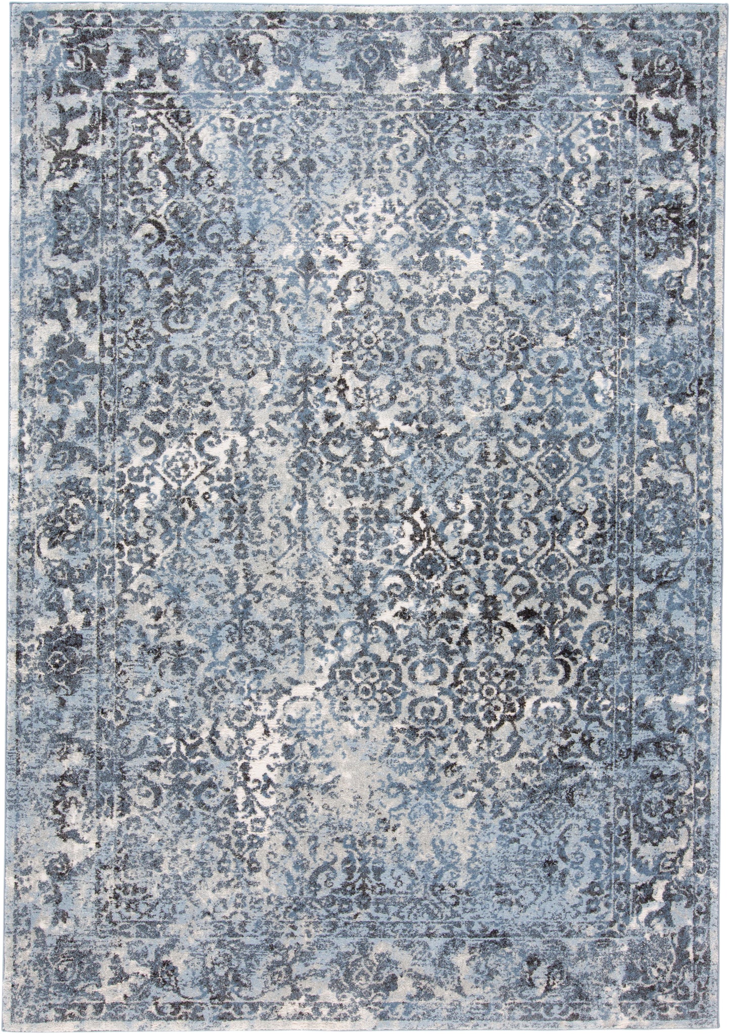 Ainsley Distressed Ornamental Rug, Ice Blue/Charcoal, 4ft-3in x 6ft-3in