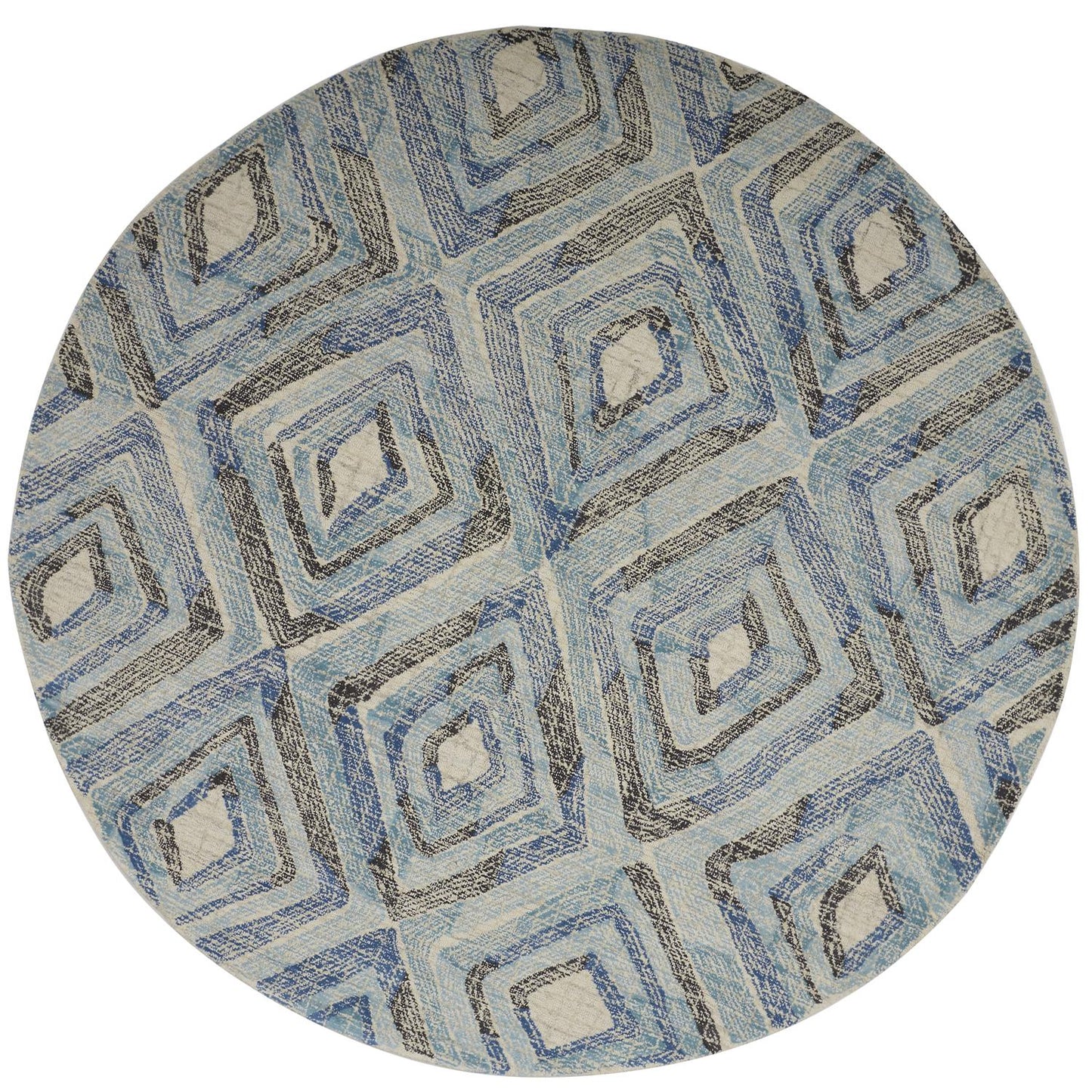 Arazad Retro Styled Modern Rug, Aqua/Teal Blue Diamonds, 8ft x 8ft Round