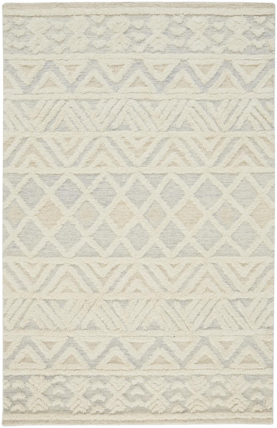Anica Moroccan Chevorn Wool Tufted Rug, Ivory/Chambray Blue, 5ft x 8ft Area Rug