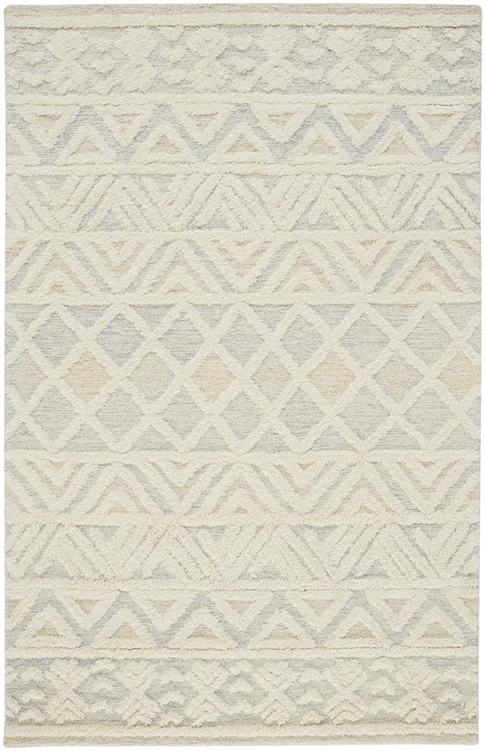 Anica Moroccan Chevorn Wool Tufted Rug, Ivory/Chambray Blue, 5ft x 8ft Area Rug