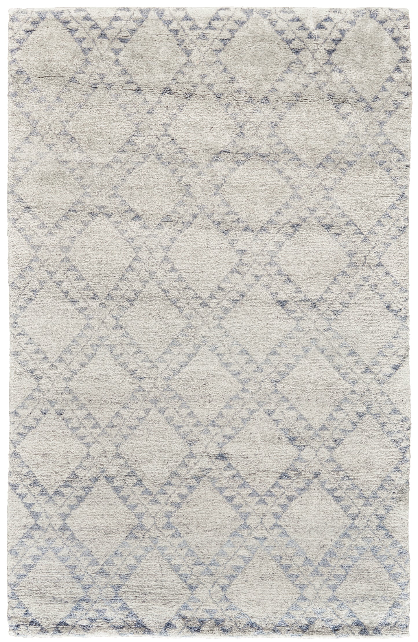 Abytha Moroccan Diamond Hand-Knot Area Rug, Ivory/Blue/Gray, 5ft-6in x 8ft-6in