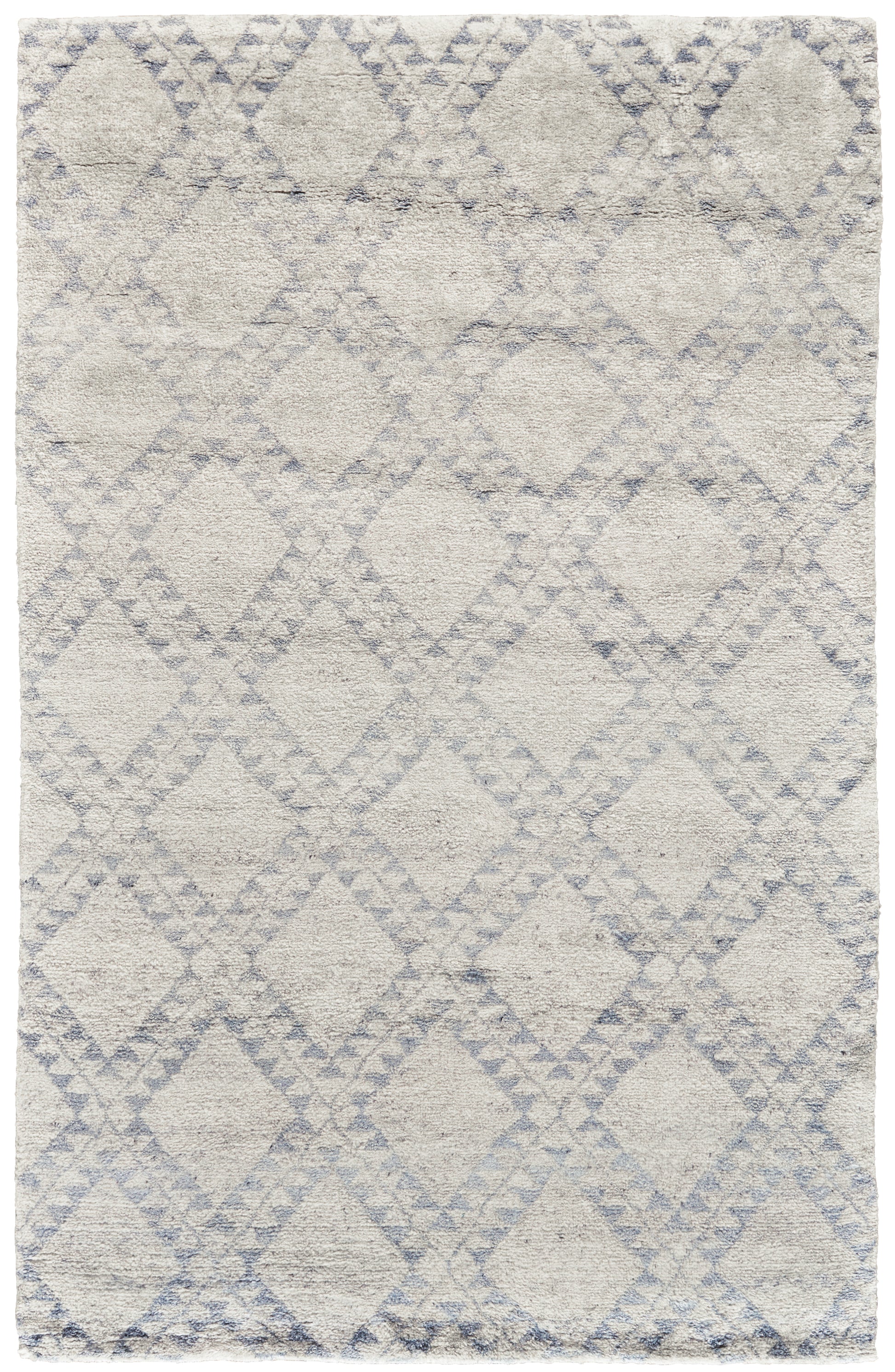 Abytha Moroccan Diamond Hand-Knot Area Rug, Ivory/Blue/Gray, 5ft-6in x 8ft-6in