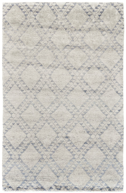 Abytha Moroccan Diamond Hand-Knot Area Rug, Ivory/Blue/Gray, 5ft-6in x 8ft-6in