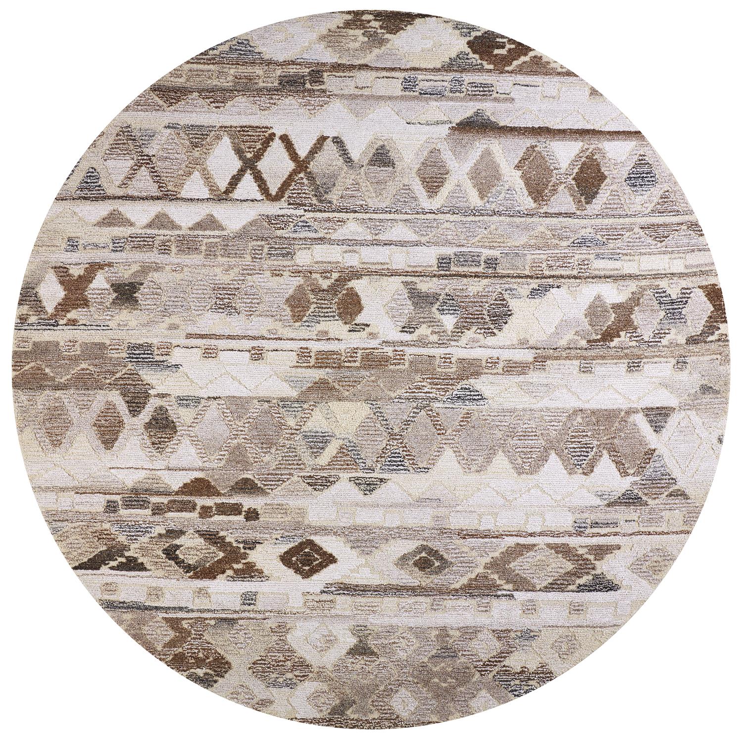 Asher Gradient Distressed Diamond Wool Rug, Ivory/Brown, 10ft x 10ft Round