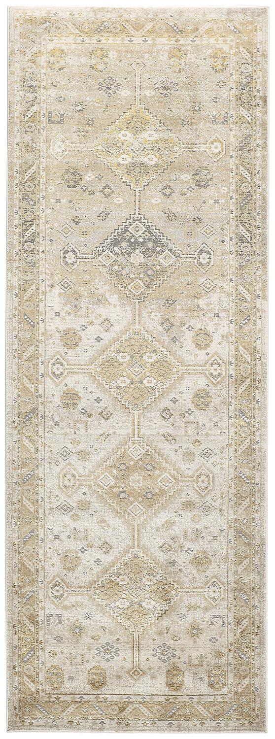 Aura Modern Tribal Medallion Rug, Gold/Ivory, 2ft - 10in x 7ft - 10in, Runner