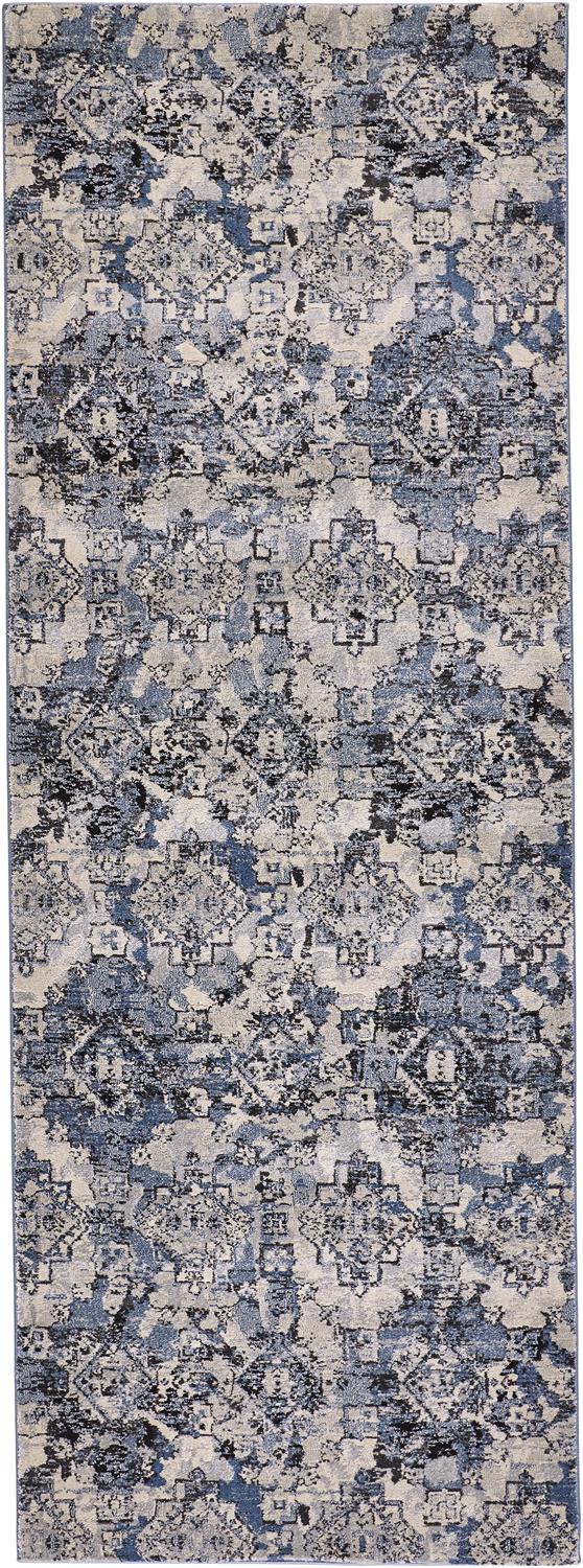 Ainsley Modern Tribal Diamond Area Rug, Blue/Ivory/Black, 2ft-10in x 7ft-10in