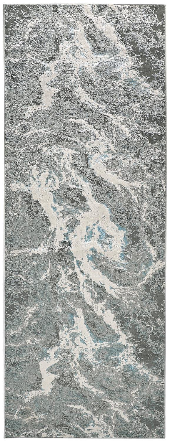 Azure Modern Metallic Marble Area Runner, Silver/Beige, 2ft-10in x 7ft-10in