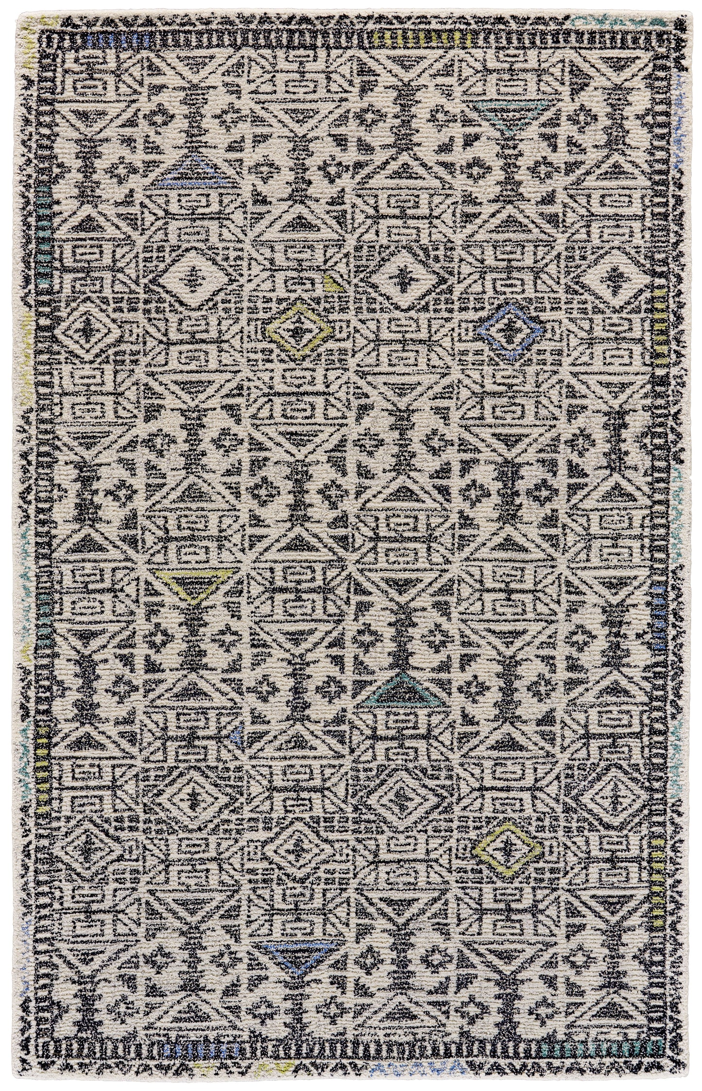Arazad Tufted Tribal Pattern Area Rug, Warm Gray/Black/Green, 9ft-6in x 13ft-6in