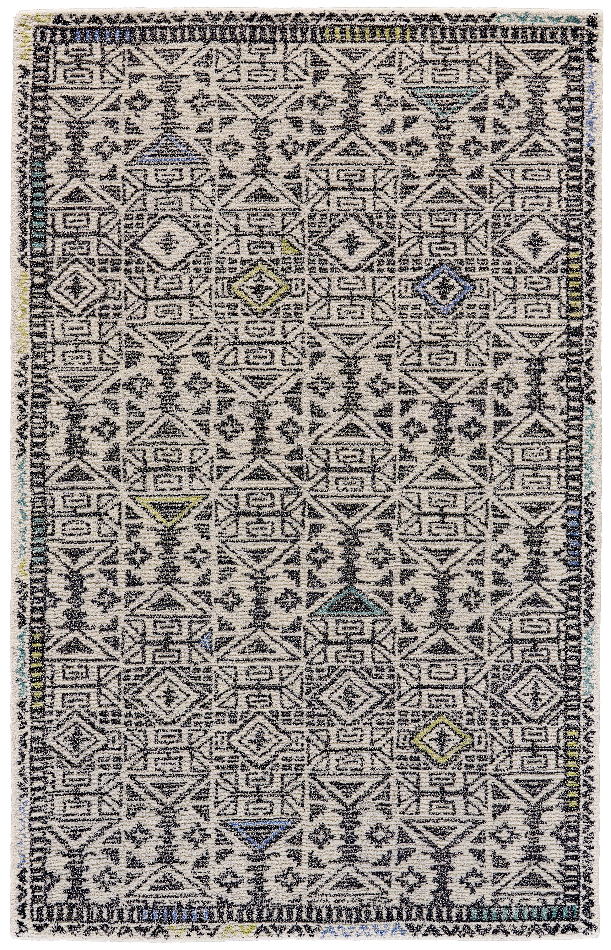 Arazad Tufted Tribal Pattern Area Rug, Warm Gray/Black/Green, 9ft-6in x 13ft-6in