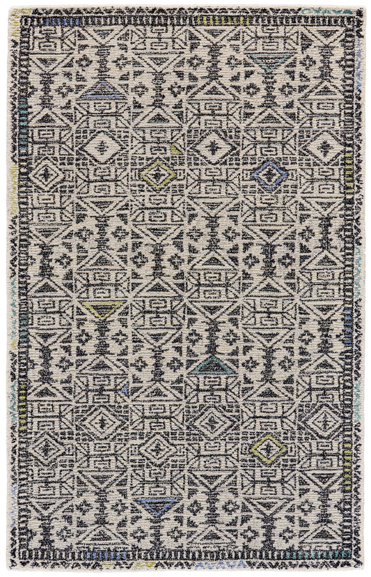 Arazad Tufted Tribal Pattern Area Rug, Warm Gray/Black/Green, 9ft-6in x 13ft-6in