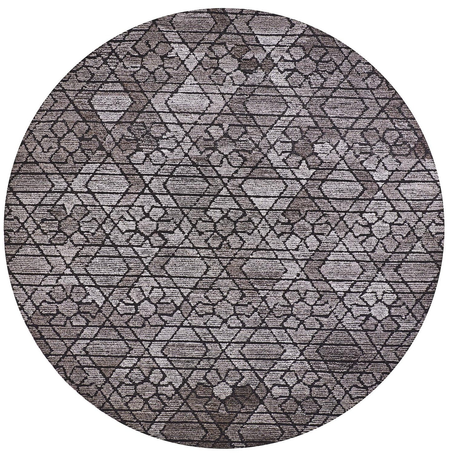 Asher Geometric Floral Wool Rug, Vapor Gray/Black, 10ft x 10ft Round