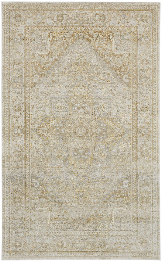 Aura Modern Tribal Design Rug, Beige/Gold, 5ft x 8ft Area Rug