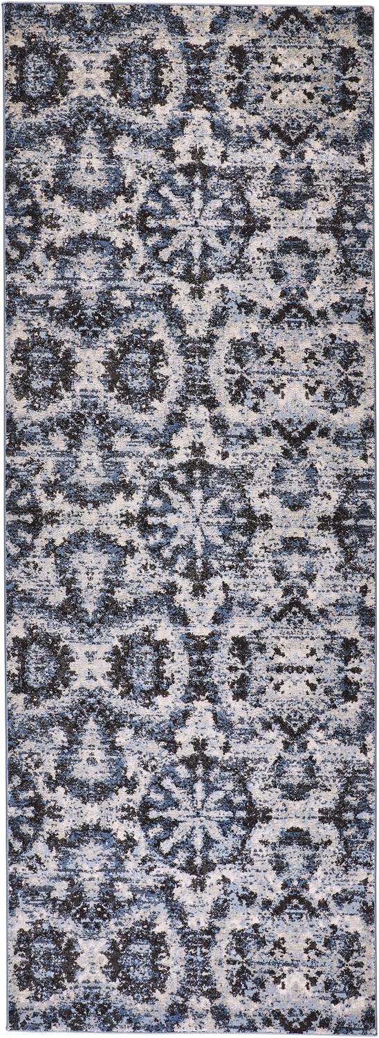Ainsley Abstract Ikat Blotch Rug, Glacier Blue/Charcoal, 2ft-10in x 7ft10in