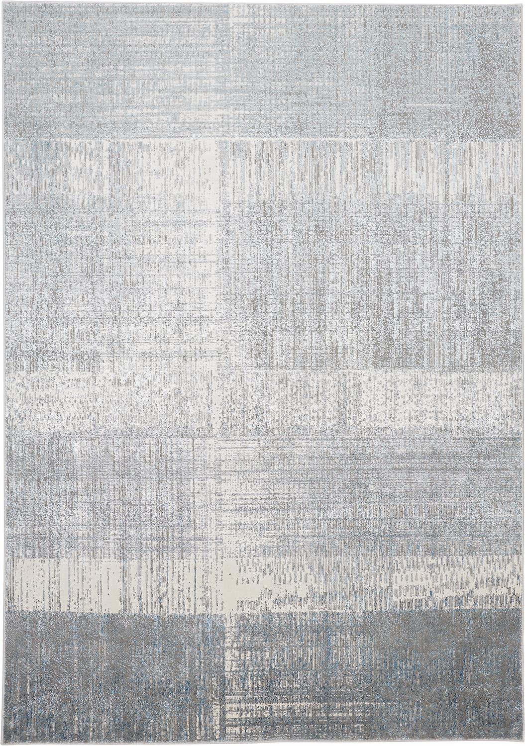 Azure Modern Metallic Striated Rug, Gray/Beige/Teal, 5ft x 8ft Area Rug