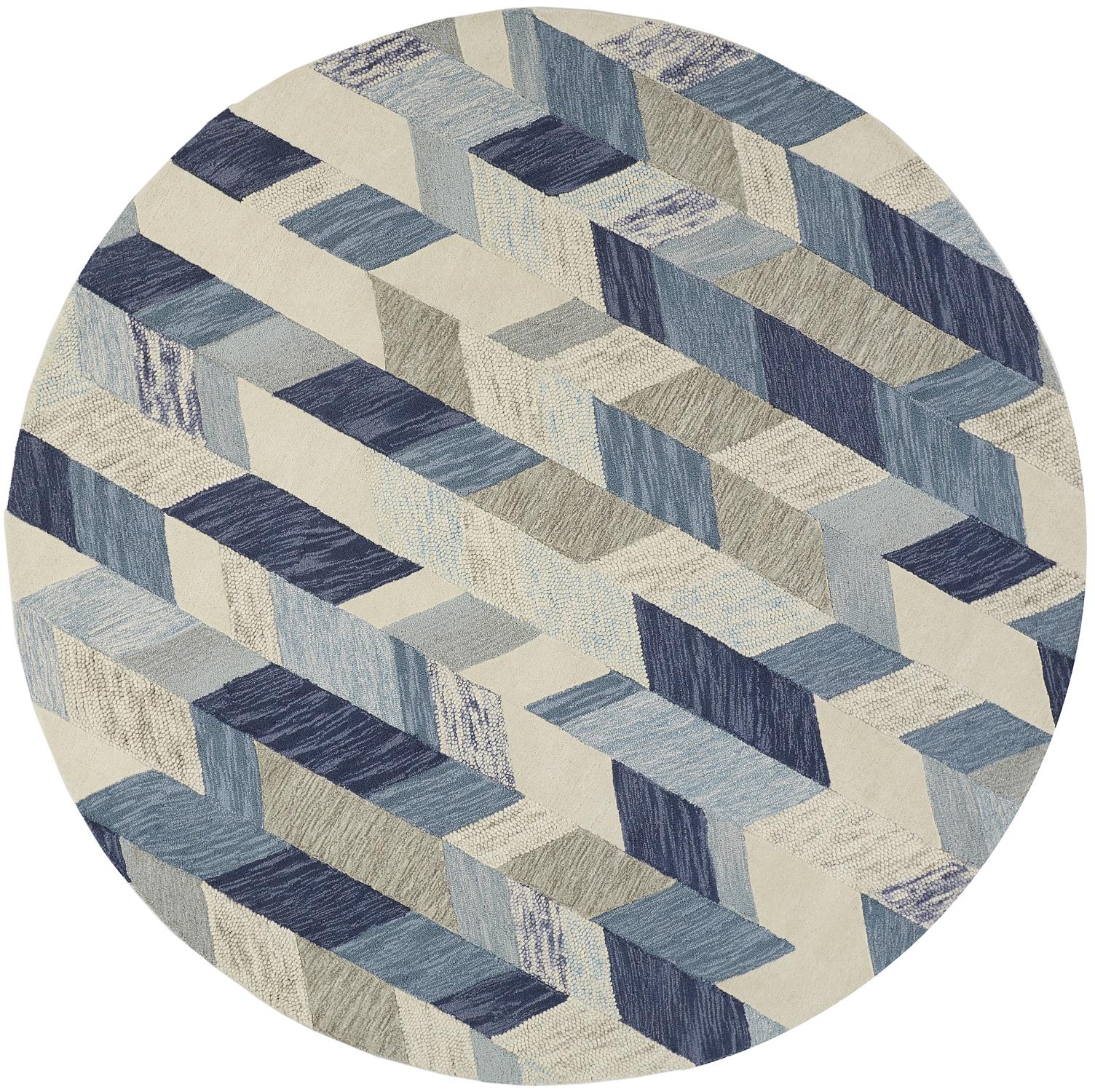 Arazad Tufted Graphic Chevron Rug, Cobalt Blue/Ivory, 8ft x 8ft Round