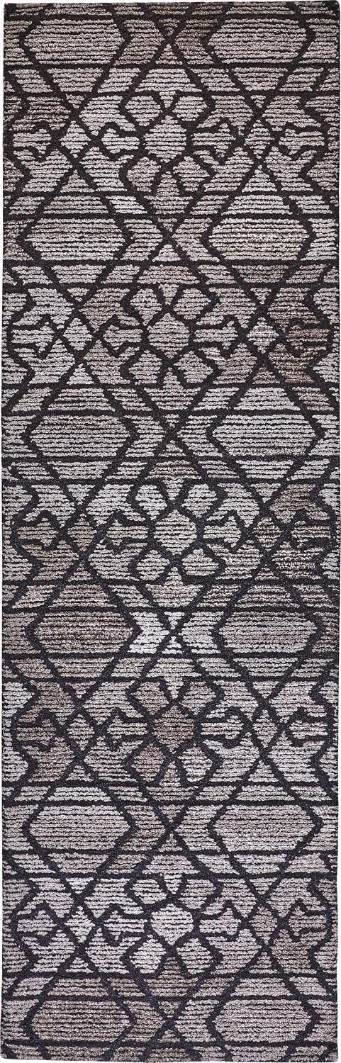Asher Geometric Floral Wool Rug, Vapor Gray/Black, 2ft - 6in x 8ft, Runner
