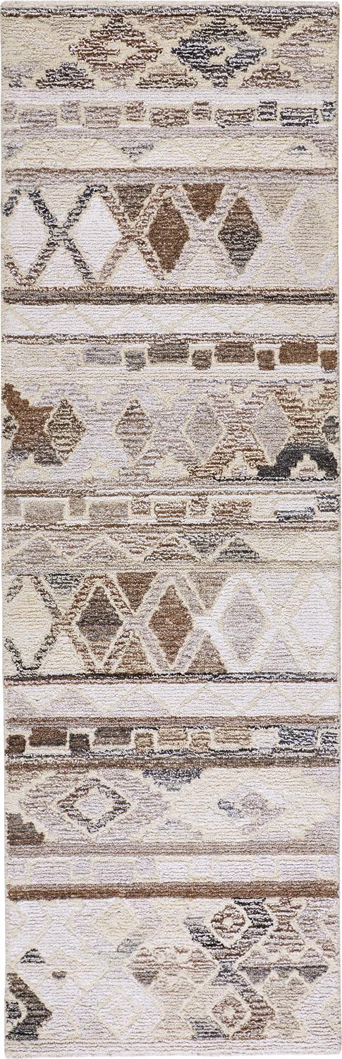 Asher Gradient Distressed Diamond Wool Runner, Ivory/Brown, 2ft - 6in x 8ft