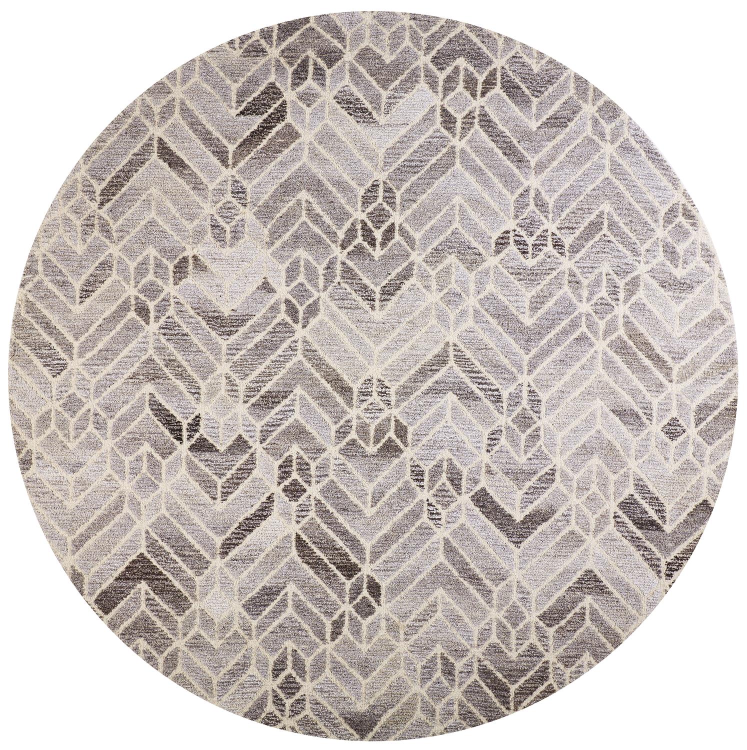 Asher Geometric Tufted Wool Rug, Opal Gray/Warm Gray, 10ft x 10ft Round