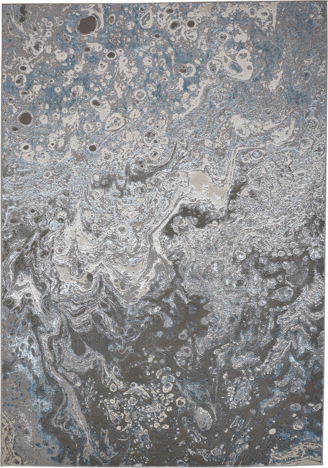 Azure Modern Metallic Oil Slick Rug, Silver Gray/Teal, 5ft x 8ft Area Rug