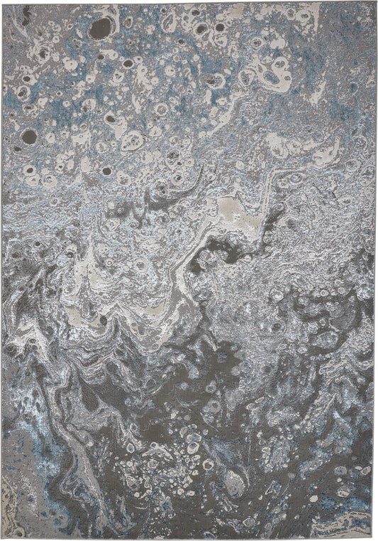 Azure Modern Metallic Oil Slick Rug, Silver Gray/Teal, 5ft x 8ft Area Rug