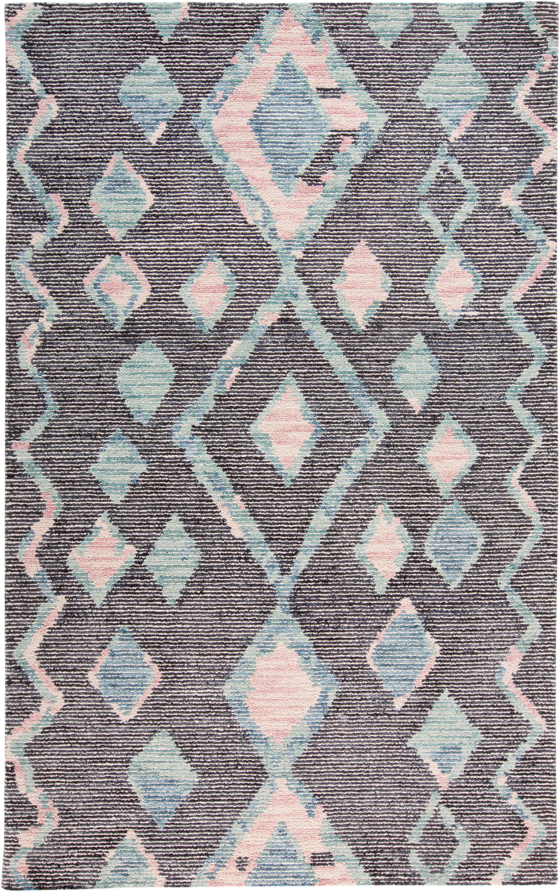 Brinker Pastel Diamond Tufted Area Rug, Charcoal Gray/Turquoise, 5ft x 8ft