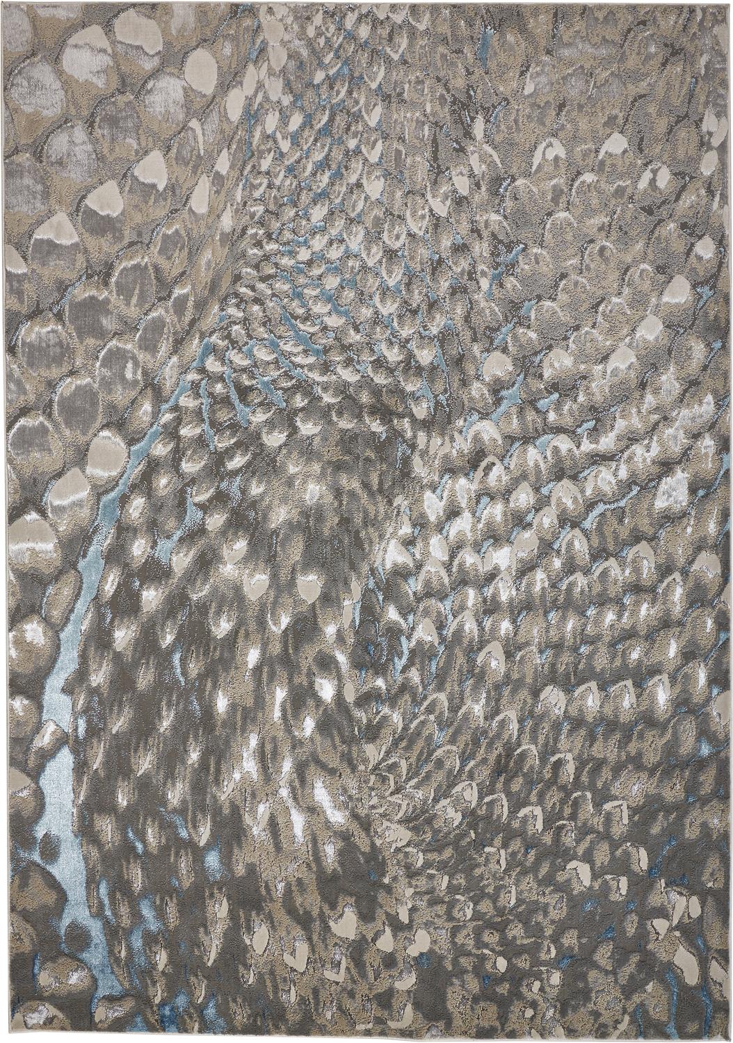 Azure Abstract Feather Rug, Teal/Gray/Silver, 5ft x 8ft Area Rug