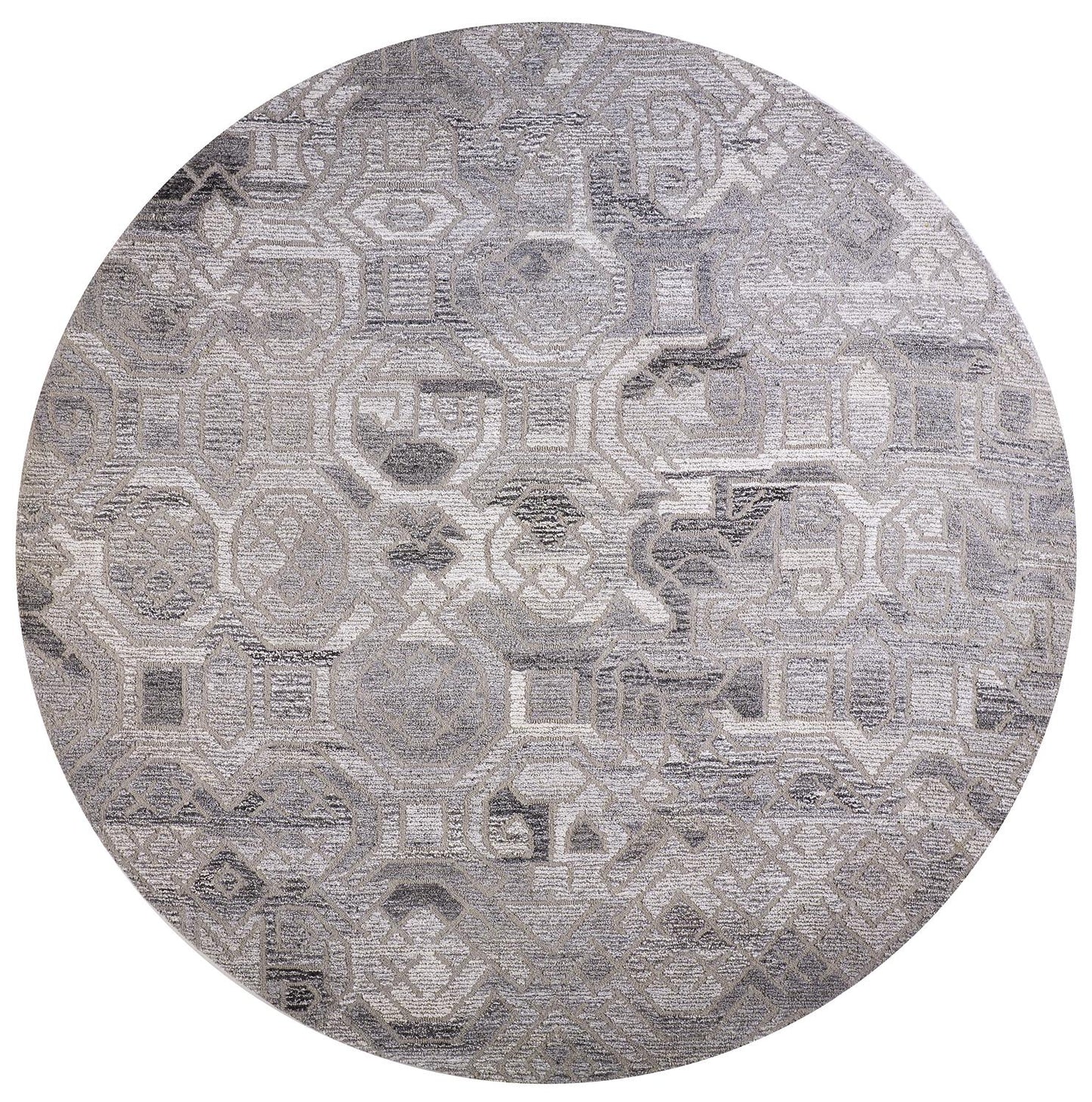 Asher Lustrous Geometric Wool Rug, Light/Dark Gray, 10ft x 10ft Round